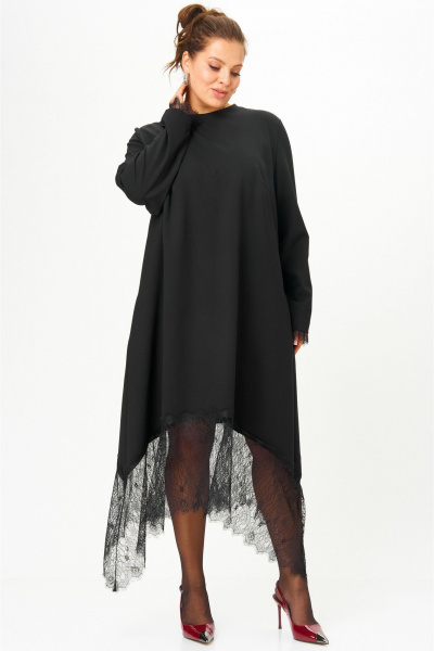 Платье с кружевом женское черное SOVA 11310 - фото 4
