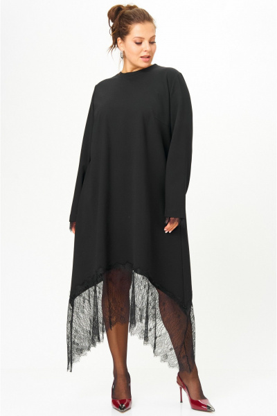 Платье с кружевом женское черное SOVA 11310 - фото 1