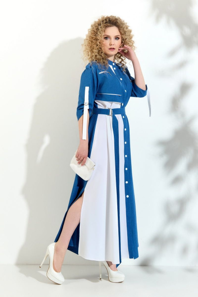 Свободное платье с планкой и разрезами, летнее, стильное Euromoda 349 - фото 2