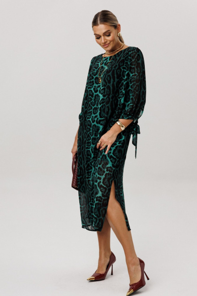 Платье Anelli 1733 леопардовый_изумруд - фото 1