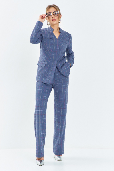 Брюки, жакет Euromoda 647 голубая_клетка - фото 2