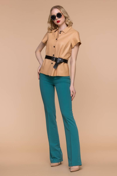 Клеш брюки с высокой талией и металлическими деталями для повседневного стиля Domna 12094 зеленый - фото 7