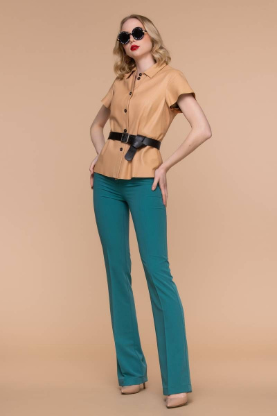 Клеш брюки с высокой талией и металлическими деталями для повседневного стиля Domna 12094 зеленый - фото 6