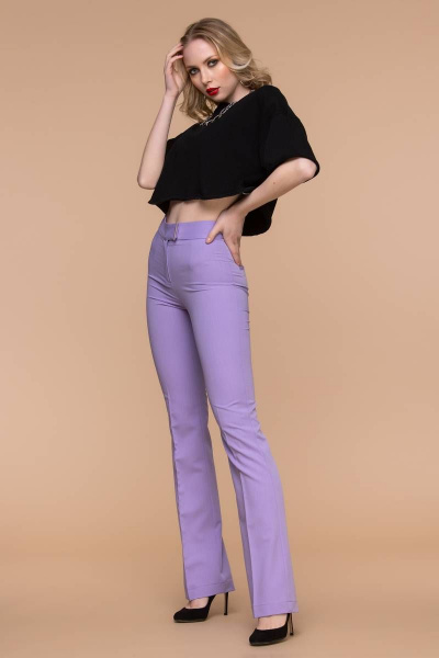 Фиолетовые брюки-клеш с высокой талией и декоративным поясом Domna 12094 светло-сиреневый - фото 7