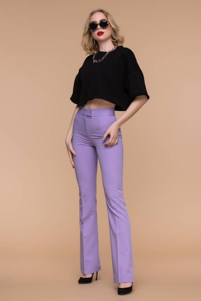 Фиолетовые брюки-клеш с высокой талией и декоративным поясом Domna 12094 светло-сиреневый - фото 6