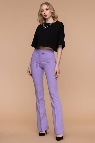 Фиолетовые брюки-клеш с высокой талией и декоративным поясом Domna 12094 светло-сиреневый - фото 5