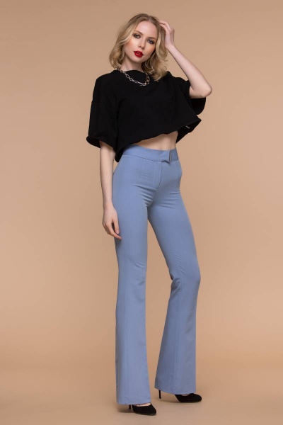 Голубые брюки-клеш с высокой талией и металлическими акцентами Domna 12094 серо-голубой - фото 3