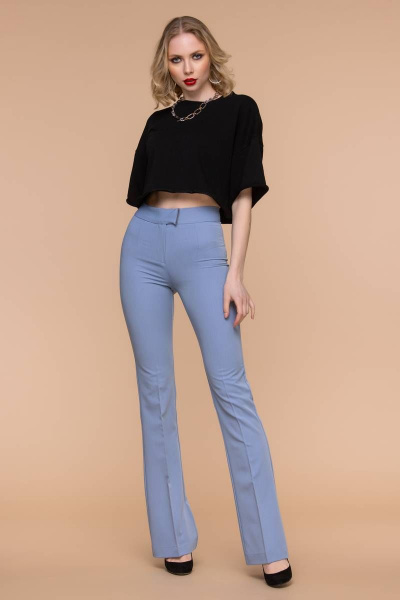Голубые брюки-клеш с высокой талией и металлическими акцентами Domna 12094 серо-голубой - фото 2