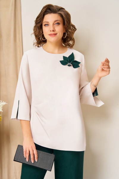 Блуза, брюки, жилет VOLNA 1455 бутылочно-зеленый - фото 7