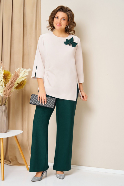 Блуза, брюки, жилет VOLNA 1455 бутылочно-зеленый - фото 6