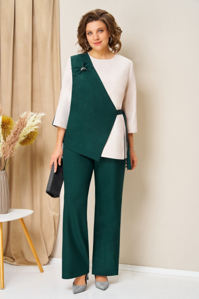 Блуза, брюки, жилет VOLNA 1455 бутылочно-зеленый - фото 5