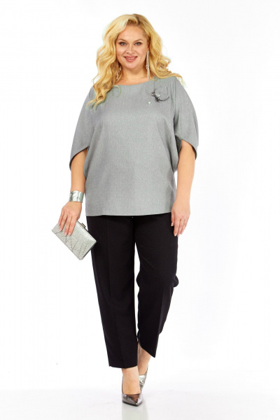 Блуза, брюки Элль-стиль 2436 серый_черный - фото 12