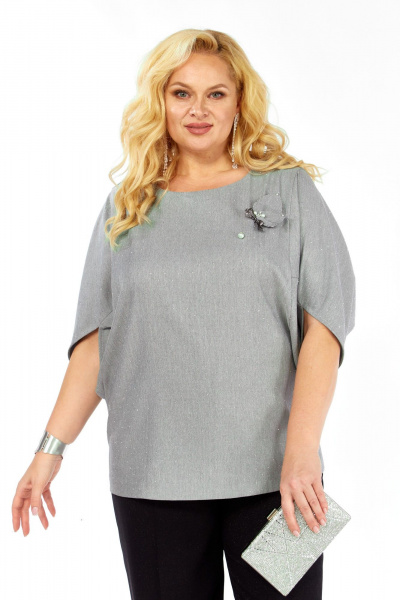 Блуза, брюки Элль-стиль 2436 серый_черный - фото 10