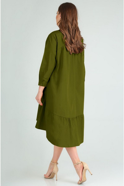 Платье свободного силуэта с сборками и воланом Таир-Гранд 6549 хаки - фото 2