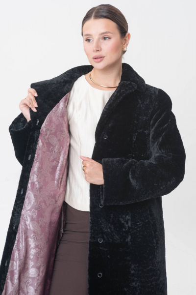 Элегантная шуба из овчины с воротником и разрезами Мехофф Марго110.12-30 черный - фото 2