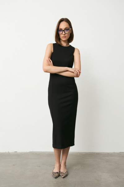 Миди платье прилегающего силуэта из гладкой костюмной ткани Luitui R1077 черный - фото 2