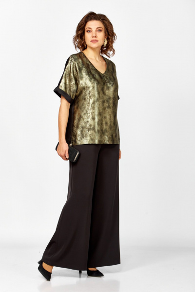 Блуза, брюки БагираАнТа 1076 черный-золото - фото 1