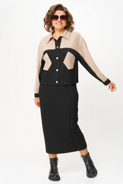 Жакет, юбка Karina deLux M-1399 черно-бежевый - фото 4