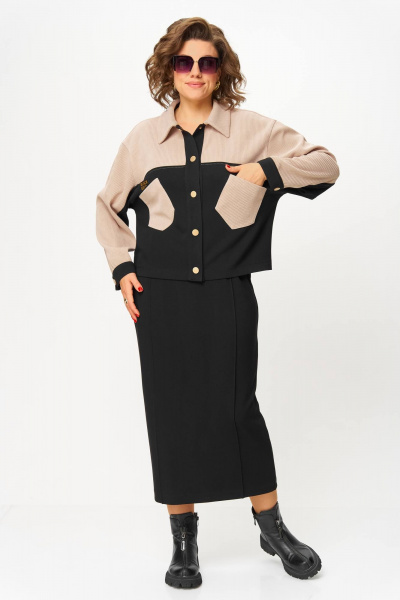 Жакет, юбка Karina deLux M-1399 черно-бежевый - фото 1