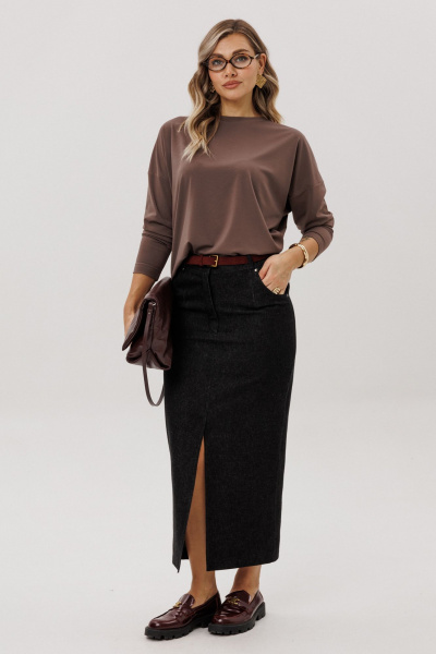 Джемпер, юбка Ma Vie М-717 коричневый_и_черный - фото 1