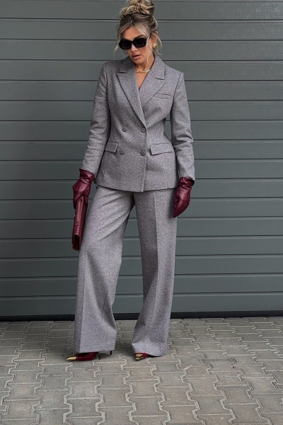 Брюки DNM 040 мелкий_квадратик_серо-бежевый - фото 1