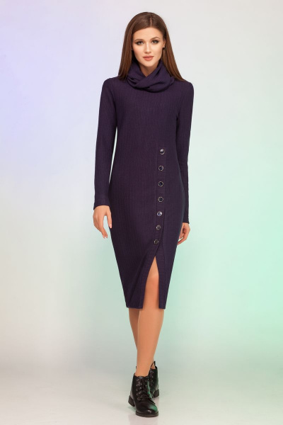 Платье демисезонное из вискозы и трикотажа с декоративным подрезом Vitol Fashion В-1000 синий - фото 1