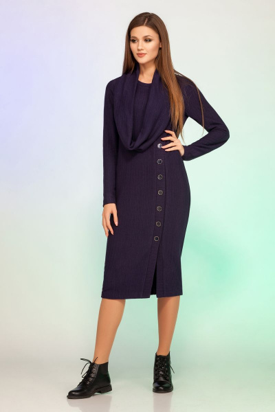 Платье демисезонное из вискозы и трикотажа с декоративным подрезом Vitol Fashion В-1000 синий - фото 3