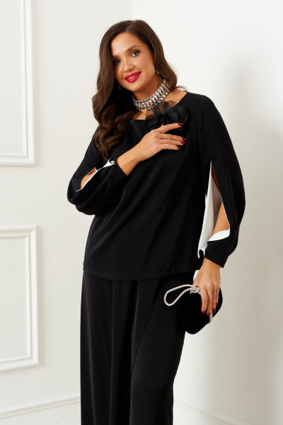Блуза, брюки Beautiful&Free 6386 черный_с_молоком - фото 4