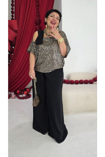 Блуза, брюки Vittoria Queen 26233 капучино_черный - фото 8