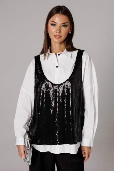 Блуза, майка Ларс Стиль 1171 черный,белый - фото 2