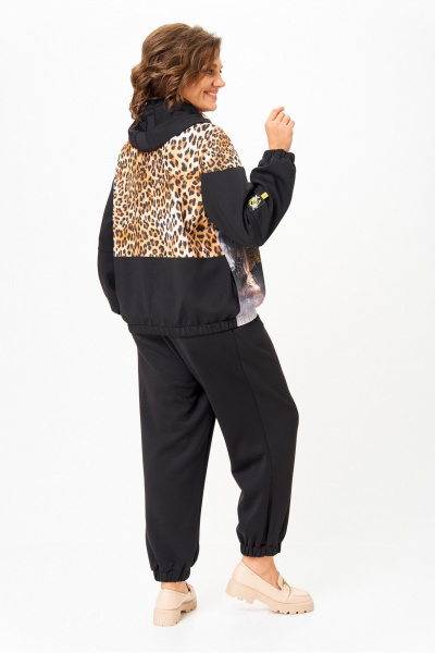 Костюм спортивный брюки куртка больших размеров Solomeya Lux 946/449 черный+леопардовый_принт - фото 7