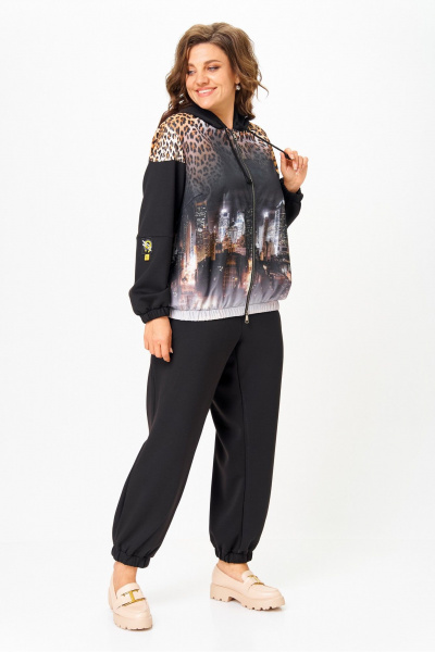 Костюм спортивный брюки куртка больших размеров Solomeya Lux 946/449 черный+леопардовый_принт - фото 6