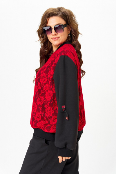 Костюм спортивный брюки бомбер больших размеров Solomeya Lux 946/449В черный_с_красным - фото 7