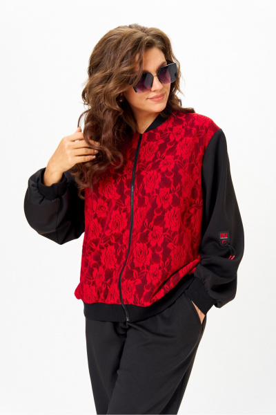 Костюм спортивный брюки бомбер больших размеров Solomeya Lux 946/449В черный_с_красным - фото 6