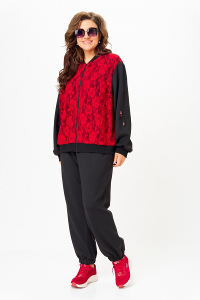Костюм спортивный брюки бомбер больших размеров Solomeya Lux 946/449В черный_с_красным - фото 5