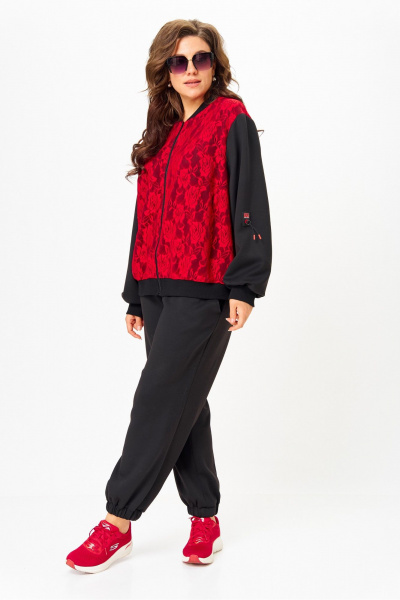 Костюм спортивный брюки бомбер больших размеров Solomeya Lux 946/449В черный_с_красным - фото 4