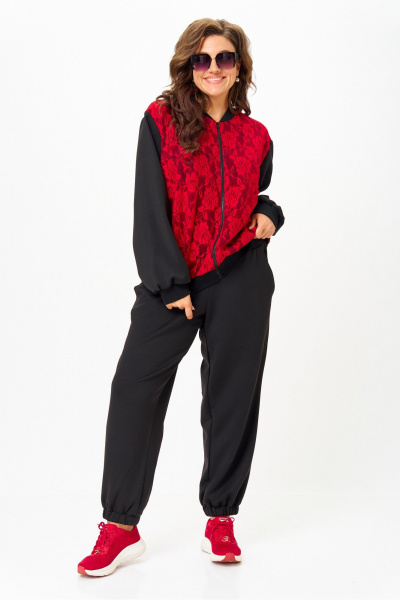 Костюм спортивный брюки бомбер больших размеров Solomeya Lux 946/449В черный_с_красным - фото 3