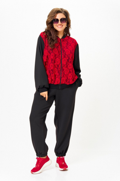 Костюм спортивный брюки бомбер больших размеров Solomeya Lux 946/449В черный_с_красным - фото 1