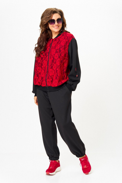 Костюм спортивный брюки бомбер больших размеров Solomeya Lux 946/449В черный_с_красным - фото 2