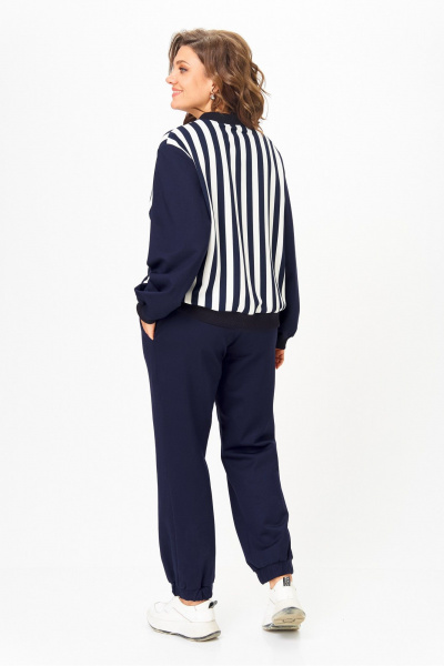 Костюм спортивный брюки бомбер больших размеров Solomeya Lux 946/449D синий_с_белым_полоска - фото 10
