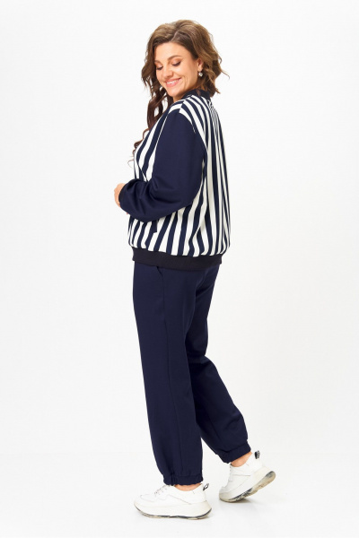 Костюм спортивный брюки бомбер больших размеров Solomeya Lux 946/449D синий_с_белым_полоска - фото 8