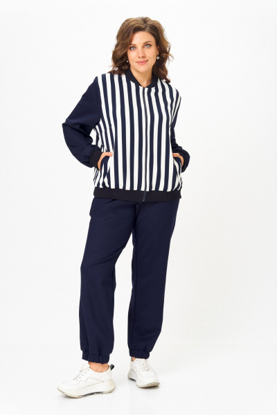 Костюм спортивный брюки бомбер больших размеров Solomeya Lux 946/449D синий_с_белым_полоска - фото 7