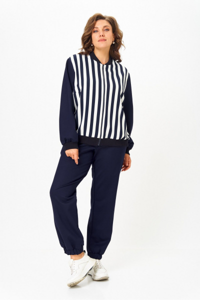 Костюм спортивный брюки бомбер больших размеров Solomeya Lux 946/449D синий_с_белым_полоска - фото 6