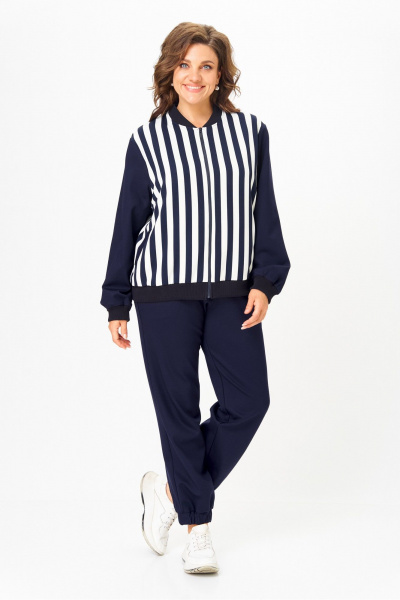 Костюм спортивный брюки бомбер больших размеров Solomeya Lux 946/449D синий_с_белым_полоска - фото 5