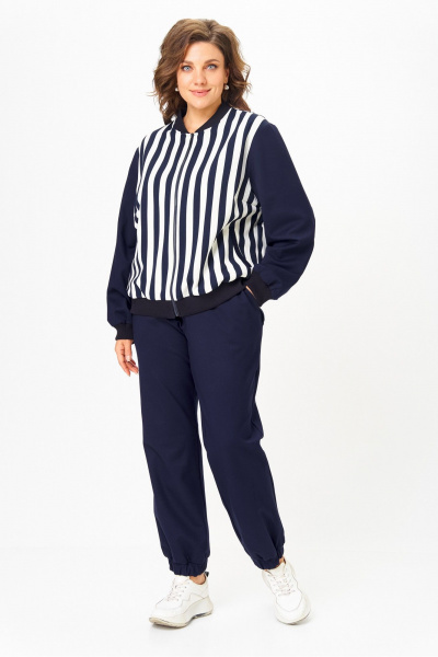 Костюм спортивный брюки бомбер больших размеров Solomeya Lux 946/449D синий_с_белым_полоска - фото 3