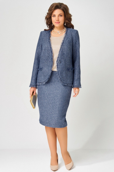 Блуза, жакет, юбка Fita 4055 бежево-синий - фото 3