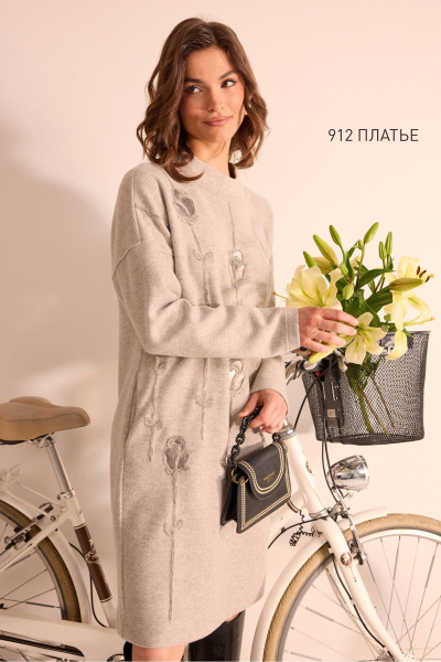 Платье NiV NiV fashion 912 бежевый-меланж - фото 4