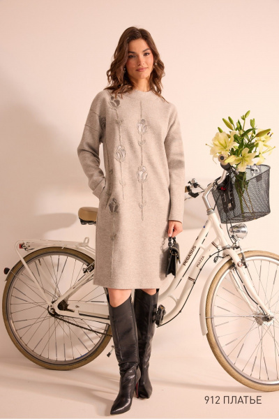 Платье NiV NiV fashion 912 бежевый-меланж - фото 1