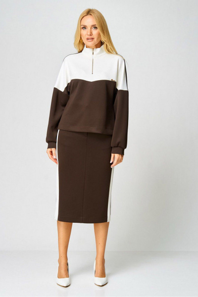 Джемпер, ремень, юбка Gamma Gracia 888 коричневый_белый - фото 2