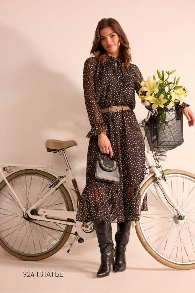 Платье NiV NiV fashion 924 коричневый_в_белый_горошек - фото 1